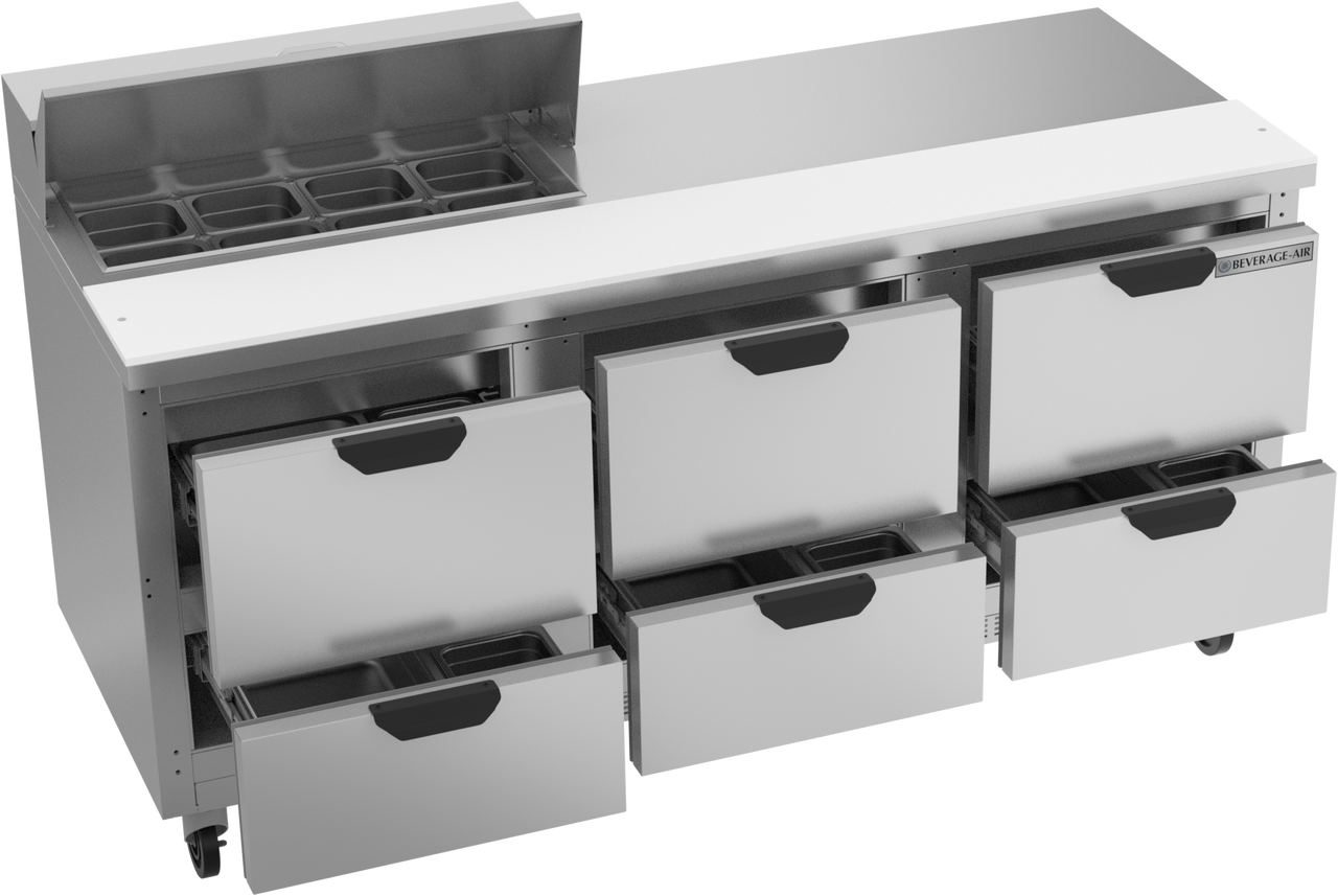 SPED72HC-08-6 | 72" Sandwich Prep Table Six Drawers Standard Top