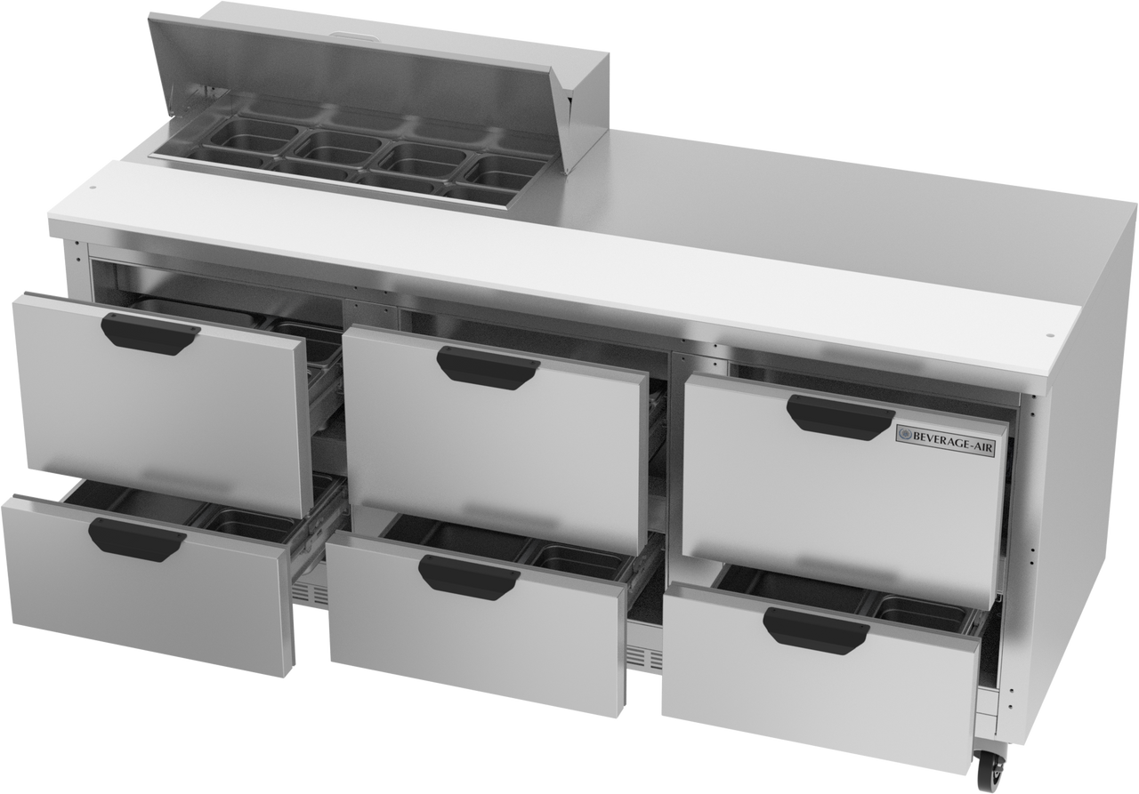 SPED72HC-08-6 | 72" Sandwich Prep Table Six Drawers Standard Top