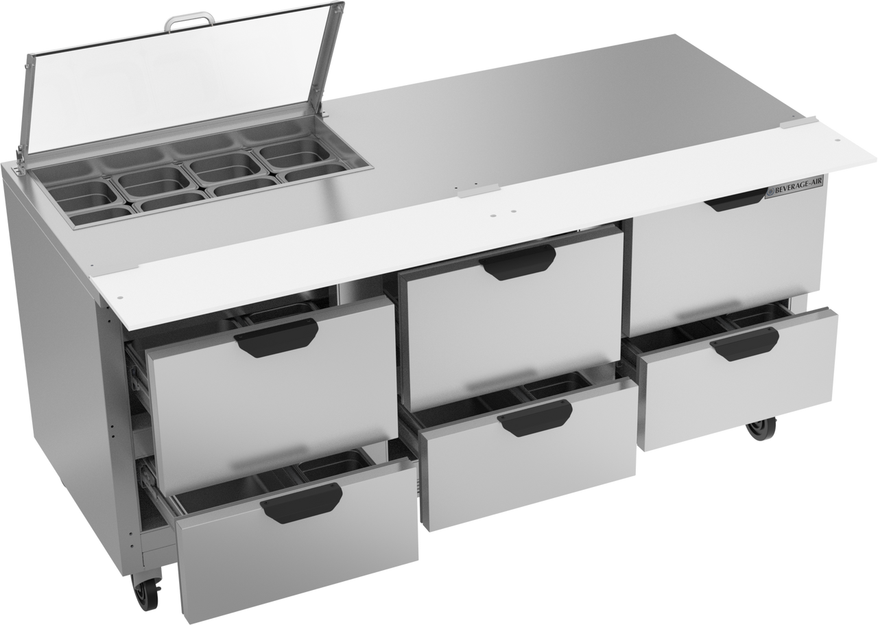 SPED72HC-08-6-CL | 72" Sandwich Prep Table Six Drawers with Clear Lid