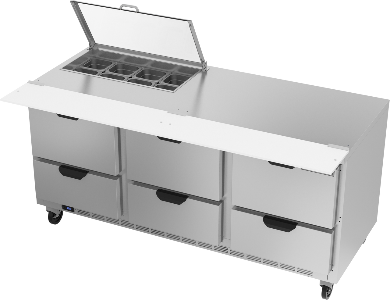 SPED72HC-08-6-CL | 72" Sandwich Prep Table Six Drawers with Clear Lid