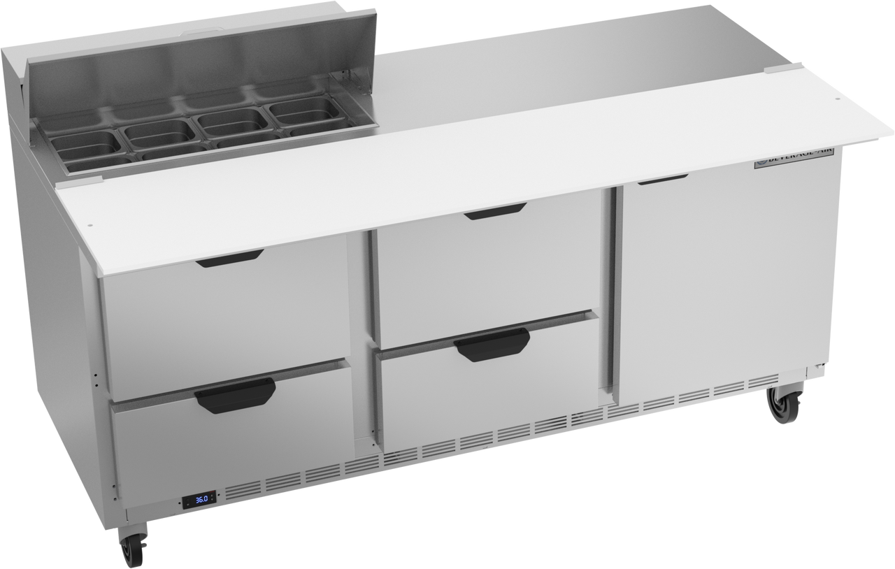 SPED72HC-08C-4 | 72" Sandwich Prep Table Four Drawers One Door with 17" Cutting Board