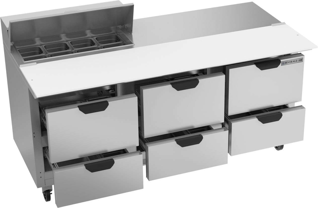 SPED72HC-08C-6 | 72" Sandwich Prep Table Six Drawers with 17" Cutting Board