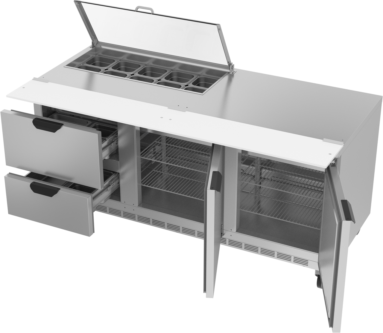 SPED72HC-10-2-CL | 72" Sandwich Prep Table Two Drawers Two Doors with Clear Lid