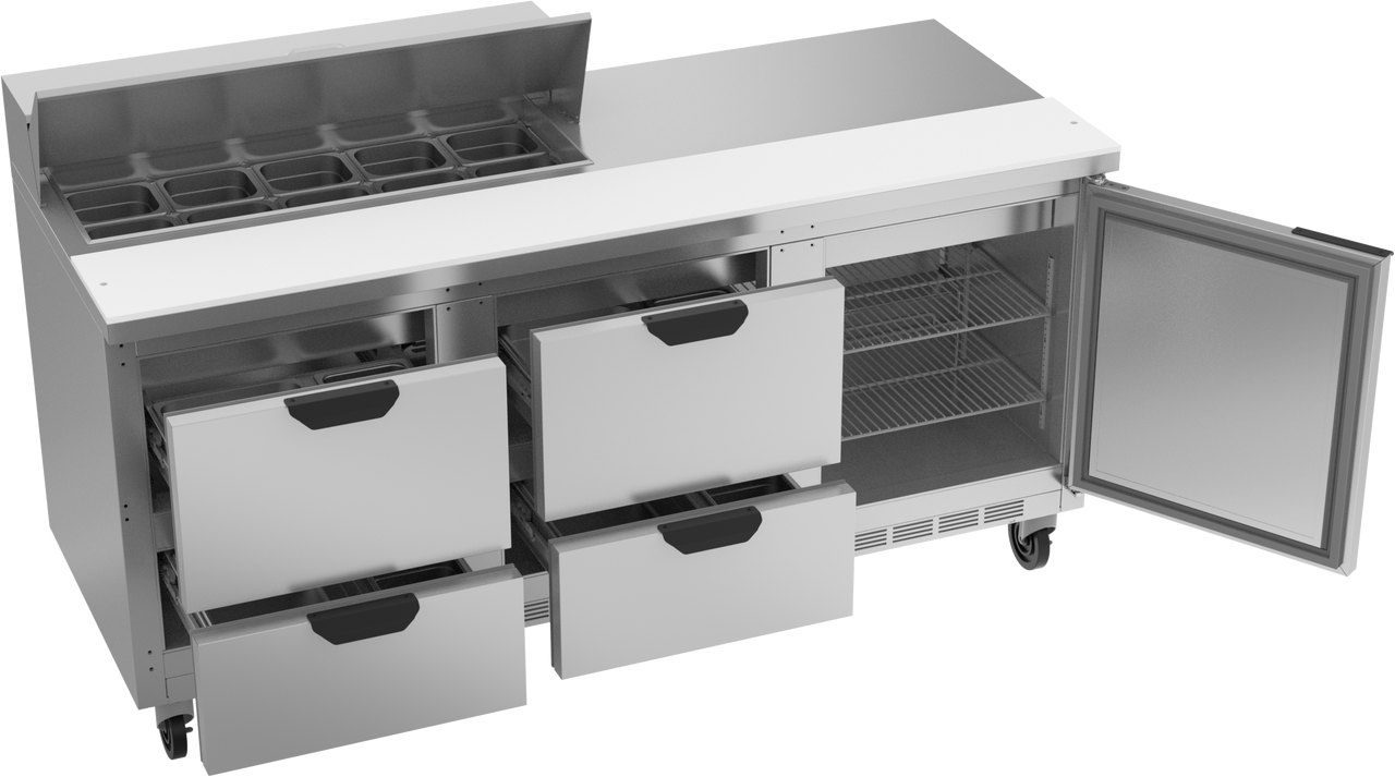 SPED72HC-10-4 | 72" Sandwich Prep Table Four Drawers One Door Standard Top