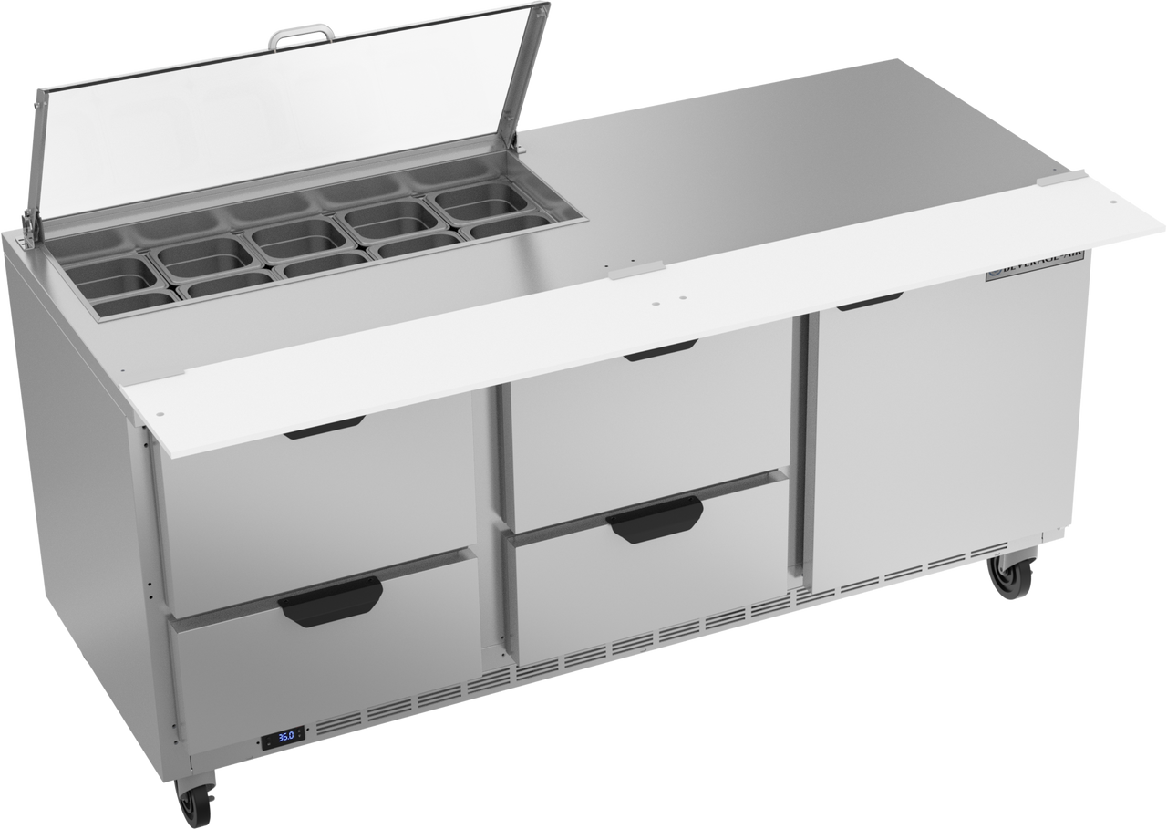 SPED72HC-10-4-CL | 72" Sandwich Prep Table Four Drawers One Door with Clear Lid