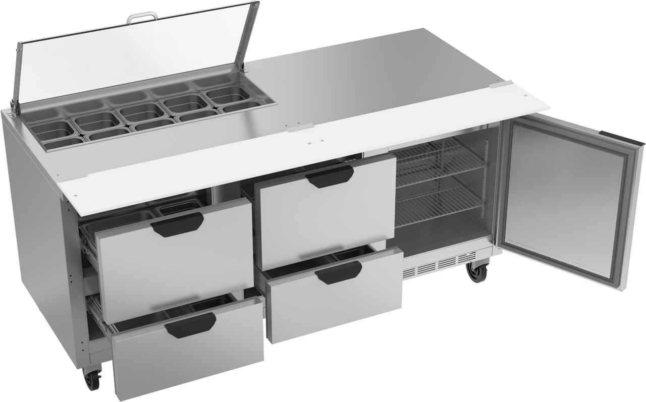 SPED72HC-10-4-CL | 72" Sandwich Prep Table Four Drawers One Door with Clear Lid