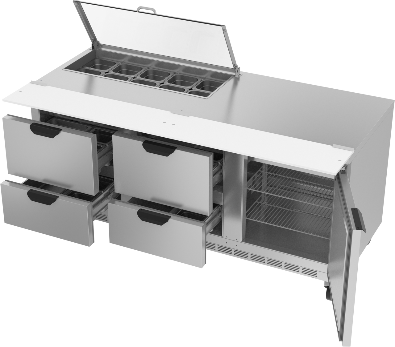 SPED72HC-10-4-CL | 72" Sandwich Prep Table Four Drawers One Door with Clear Lid