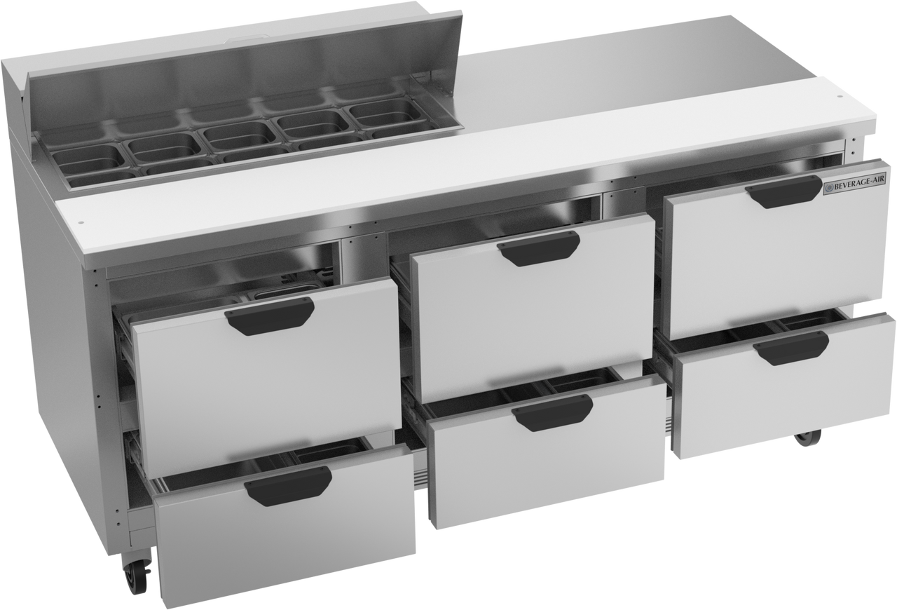 SPED72HC-10-6 | 72" Sandwich Prep Table Six Drawers Standard Top