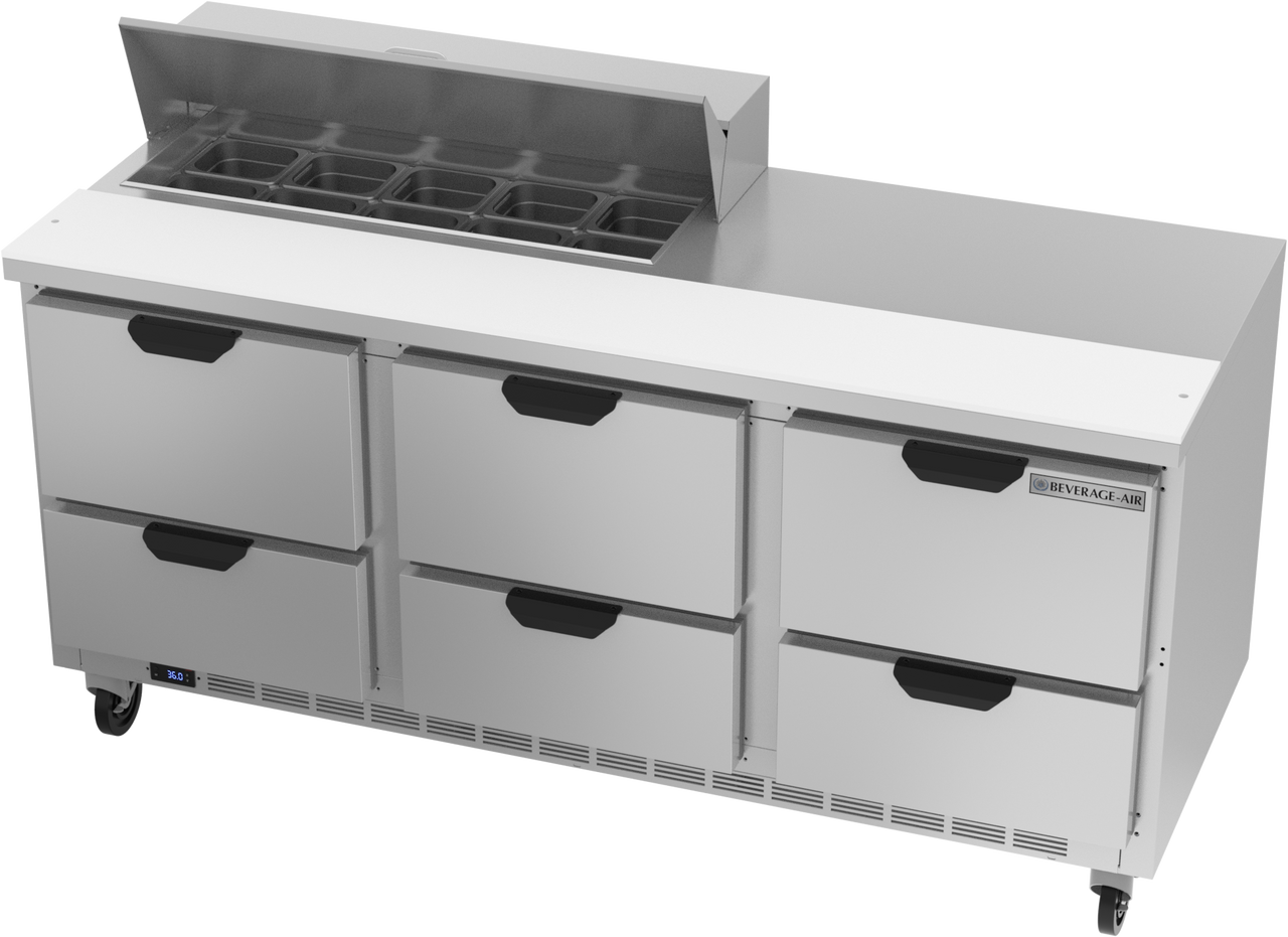 SPED72HC-10-6 | 72" Sandwich Prep Table Six Drawers Standard Top