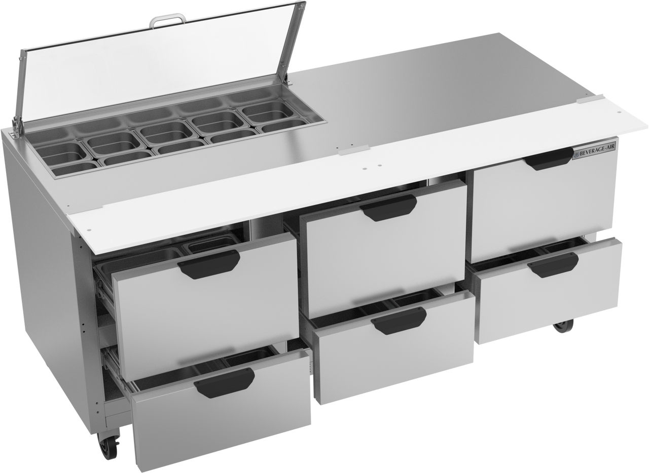 SPED72HC-10-6-CL | 72" Sandwich Prep Table Six Drawers with Clear Lid