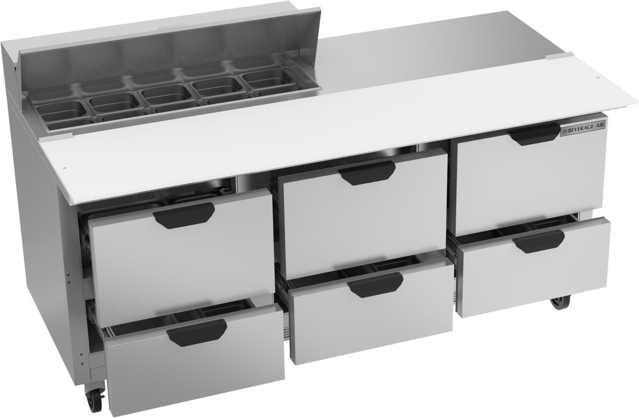 SPED72HC-10C-6 | 72" Sandwich Prep Table Six Drawers with 17" Cutting Board