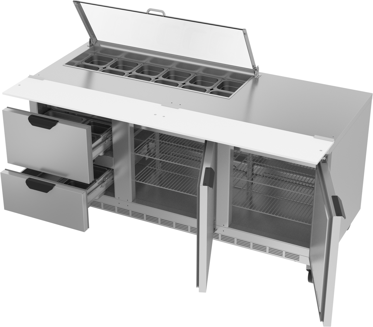 SPED72HC-12-2-CL | 72" Sandwich Prep Table Two Drawers Two Doors with Clear Lid