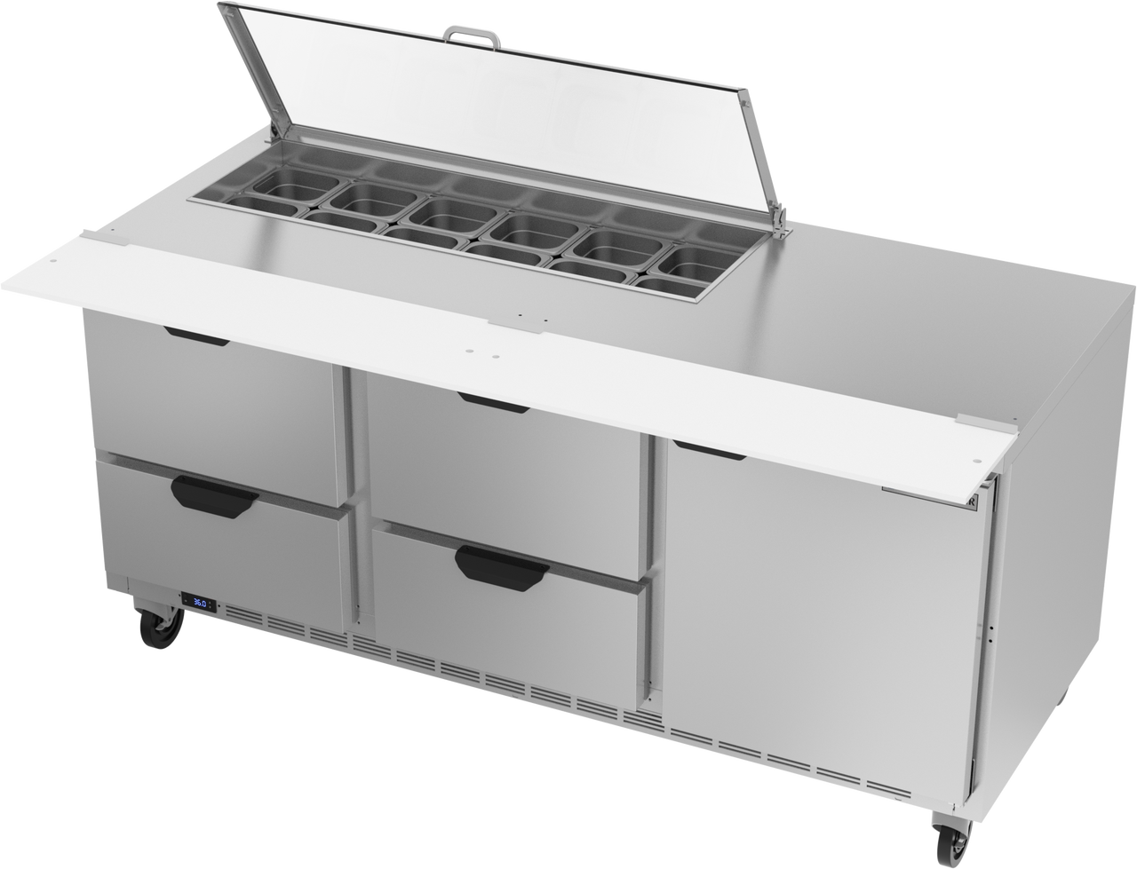 SPED72HC-12-4-CL | 72" Sandwich Prep Table Four Drawers One Door with Clear Lid