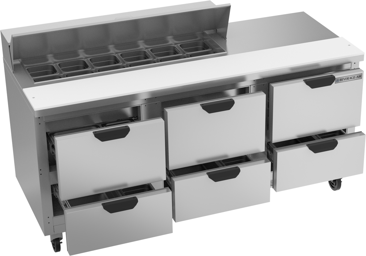 SPED72HC-12-6 | 72" Sandwich Prep Table Six Drawers Standard Top