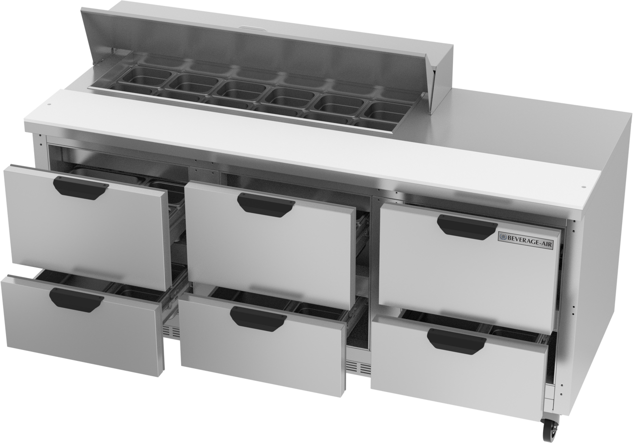 SPED72HC-12-6 | 72" Sandwich Prep Table Six Drawers Standard Top