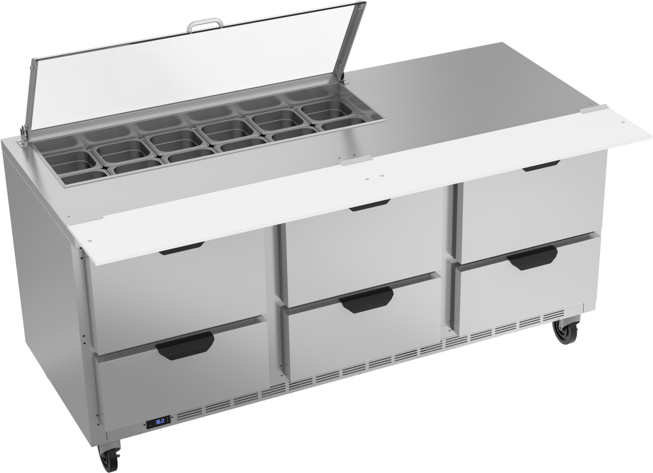 SPED72HC-12-6-CL | 72" Sandwich Prep Table Six Drawers with Clear Lid