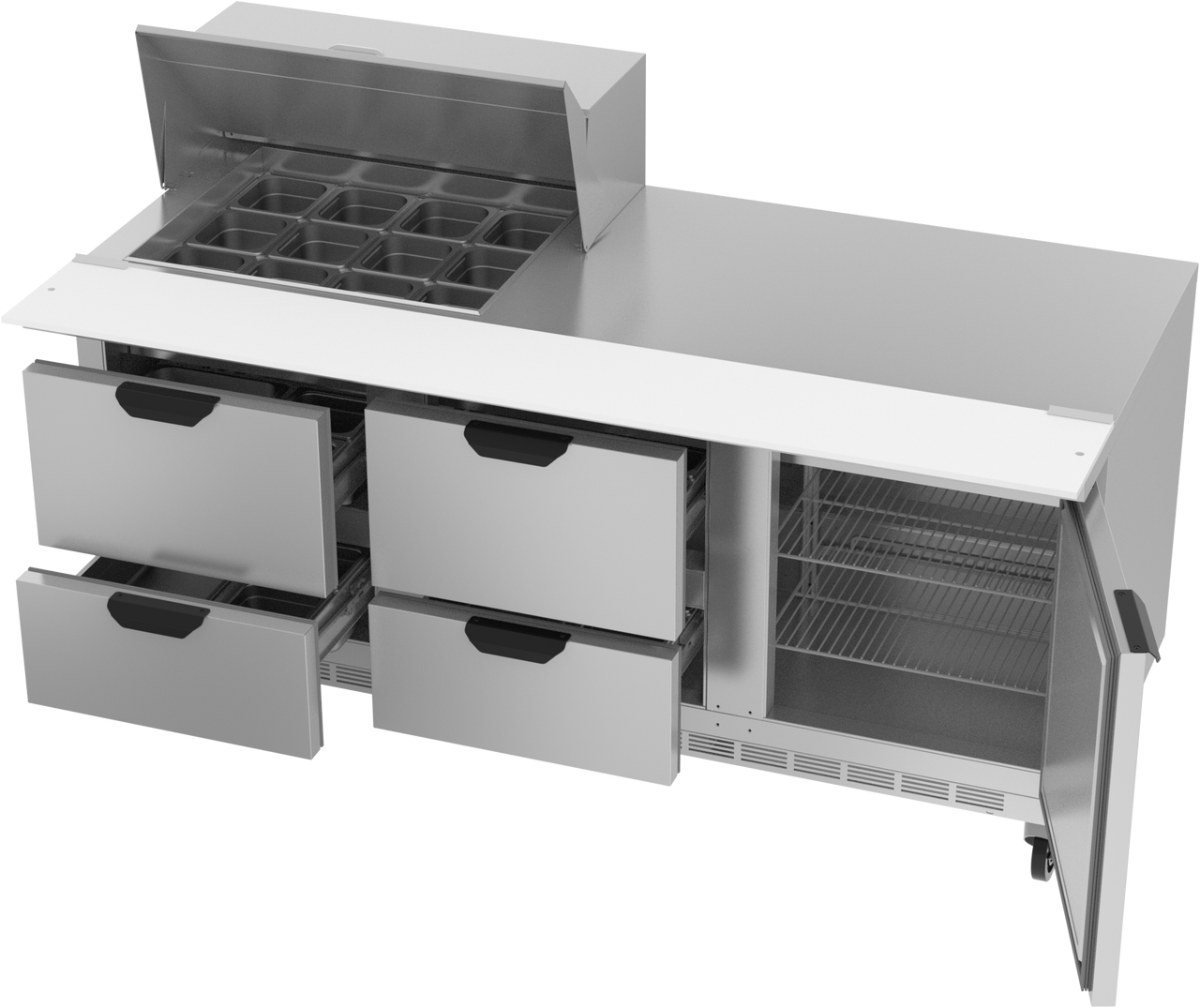 SPED72HC-12M-4 | 72" Sandwich Prep Table Four Drawers One Door Mega Top