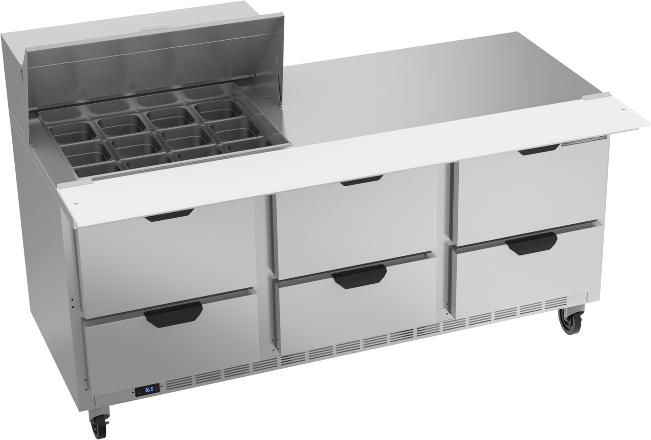 SPED72HC-12M-6 | 72" Sandwich Prep Table Six Drawers Mega Top