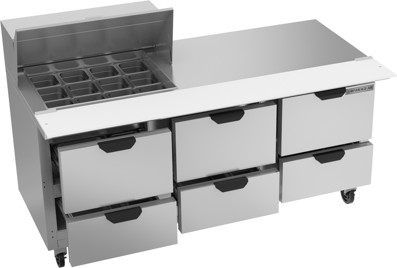 SPED72HC-12M-6 | 72" Sandwich Prep Table Six Drawers Mega Top