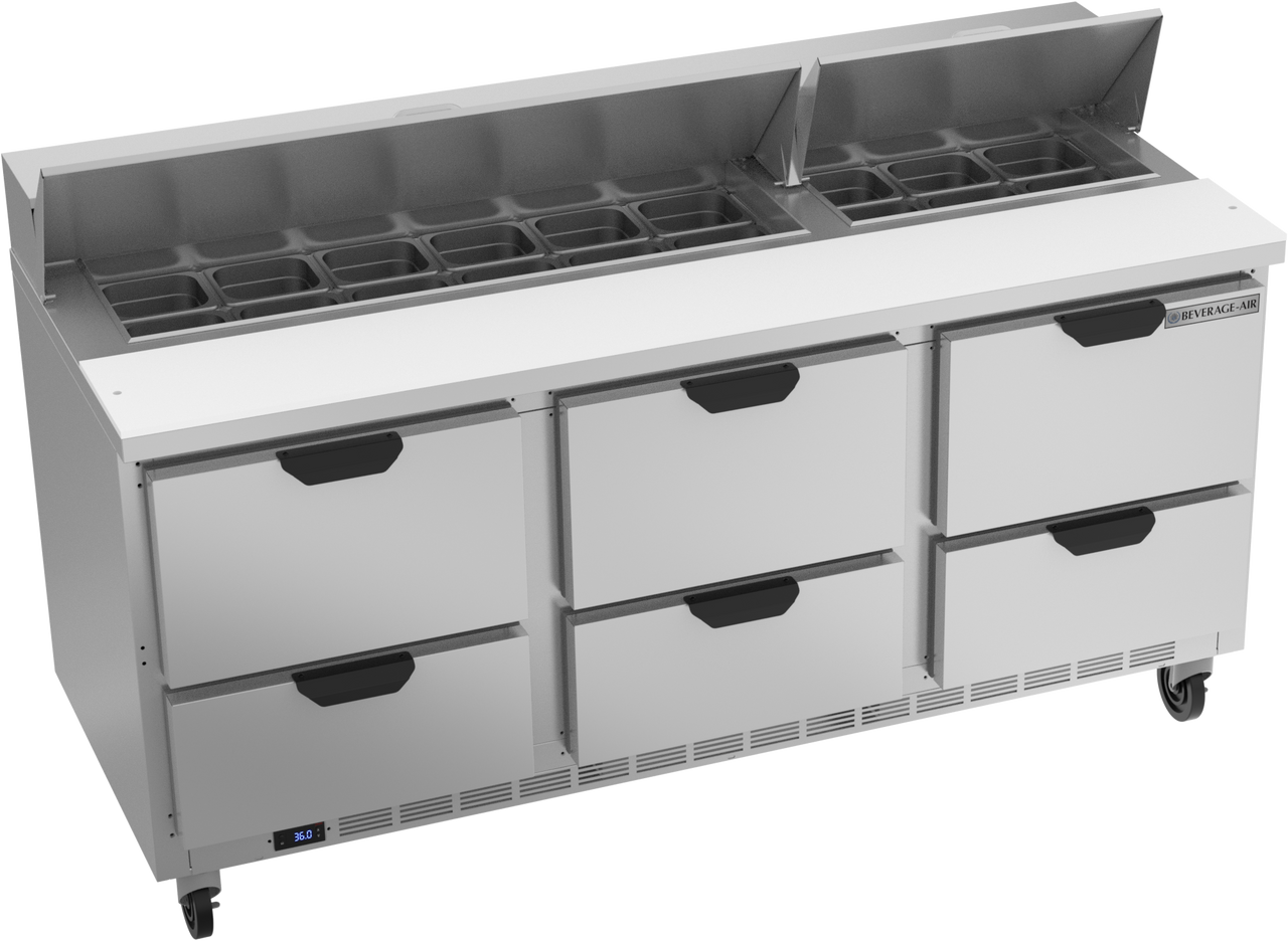 SPED72HC-18-6 | 72" Sandwich Prep Table Six Drawers Standard Top