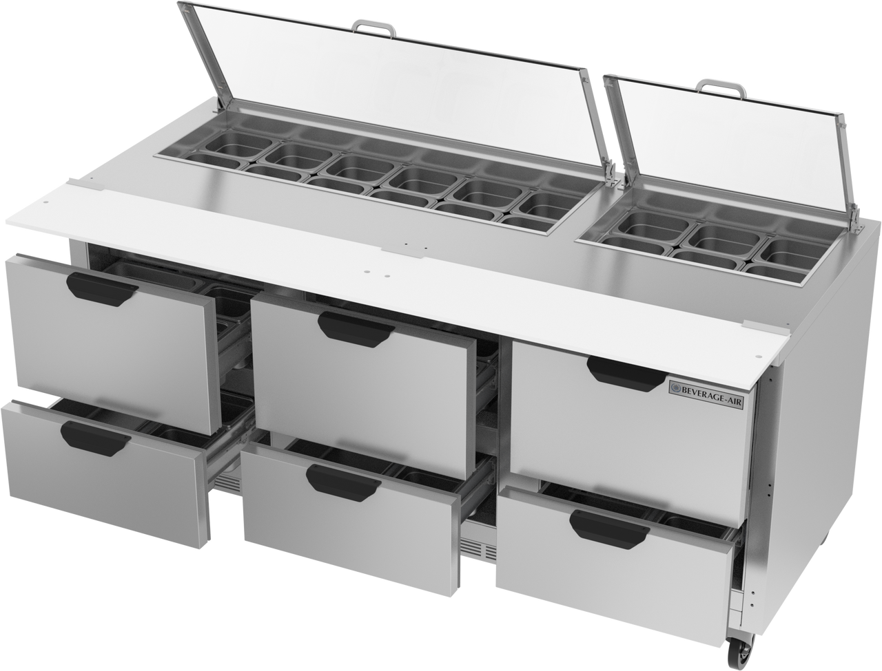 SPED72HC-18-6-CL | 72" Sandwich Prep Table Six Drawers with Clear Lid