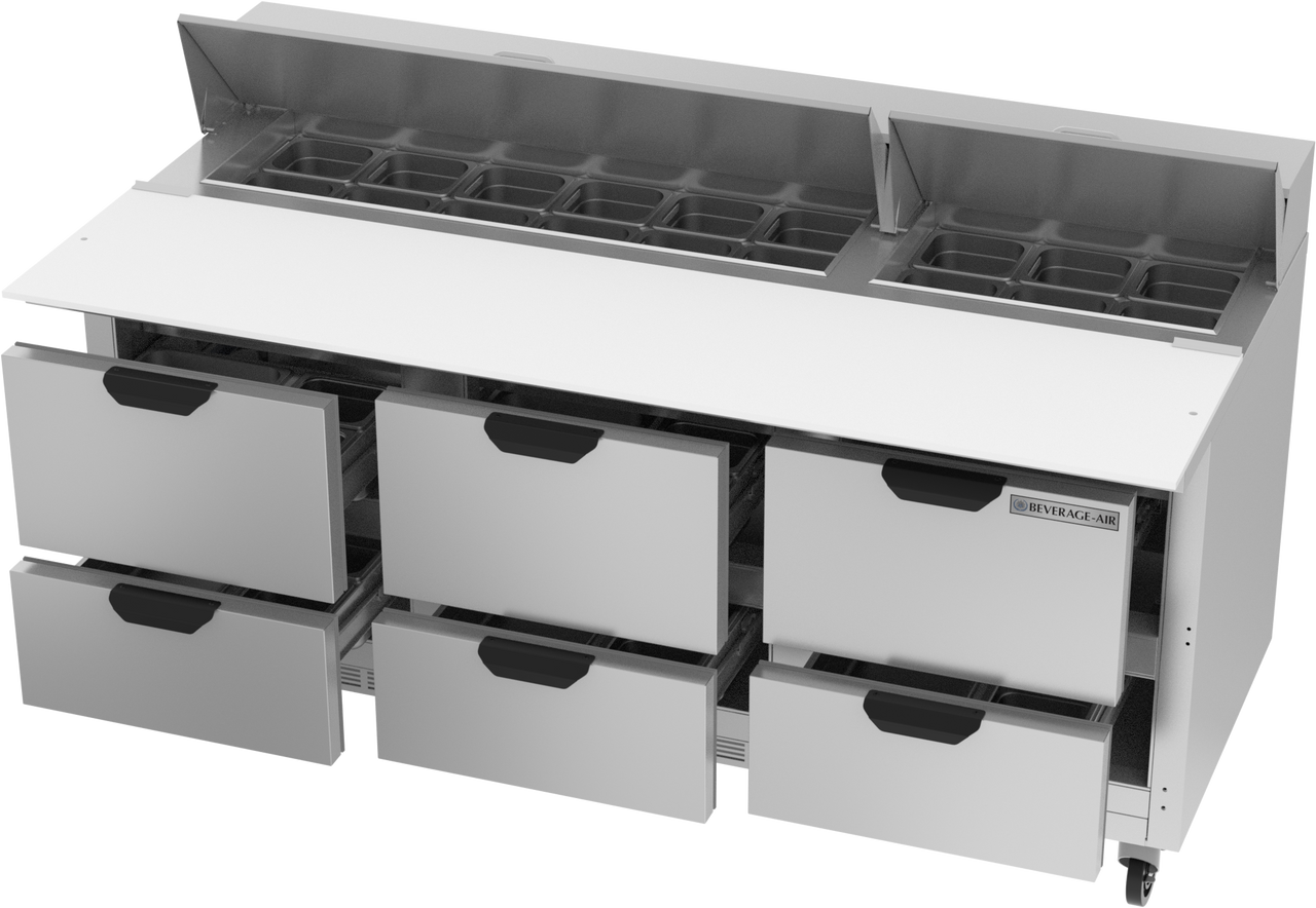 SPED72HC-18C-6 | 72" Sandwich Prep Table Six Drawers with 17" Cutting Board