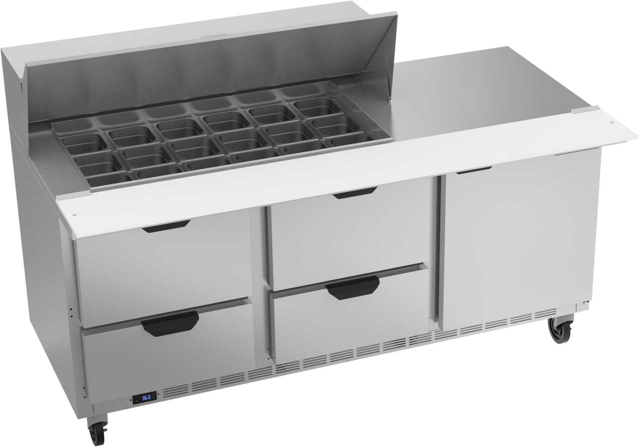 SPED72HC-18M-4 | 72" Sandwich Prep Table Four Drawers One Door Mega Top
