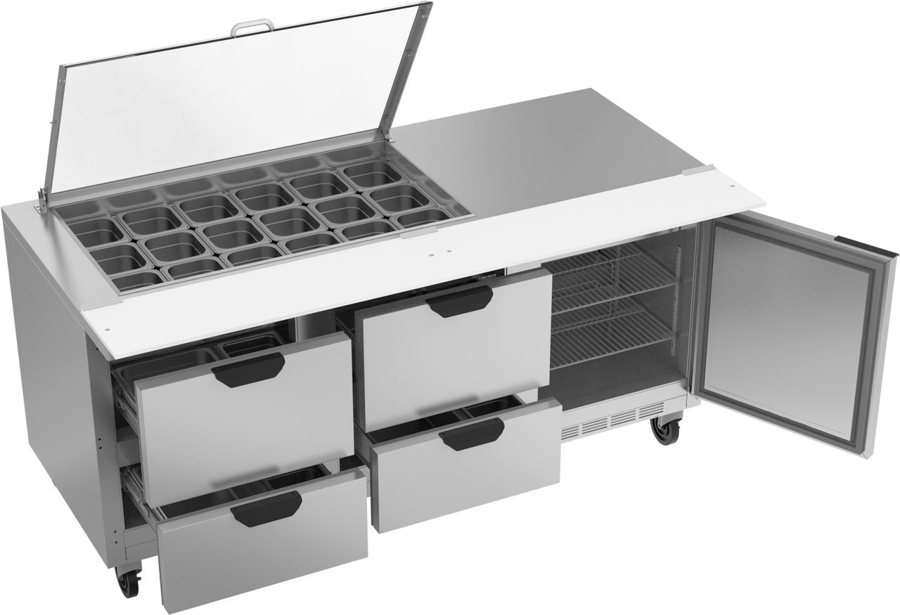 SPED72HC-18M-4-CL | 72" Sandwich Prep Table Four Drawers One Door Mega Top with Clear Lid