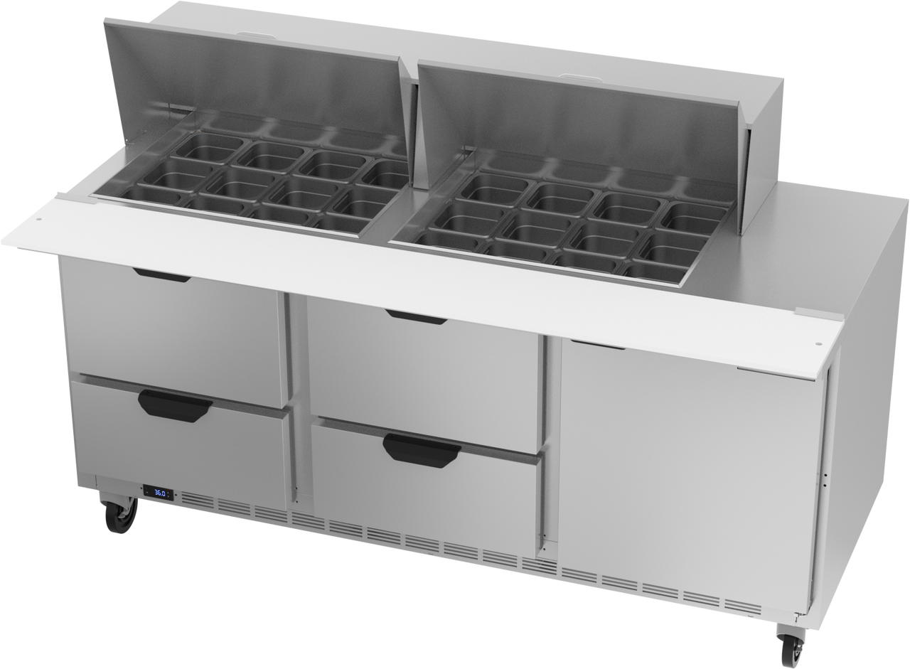 SPED72HC-24M-4 | 72" Sandwich Prep Table Four Drawers One Door Mega Top