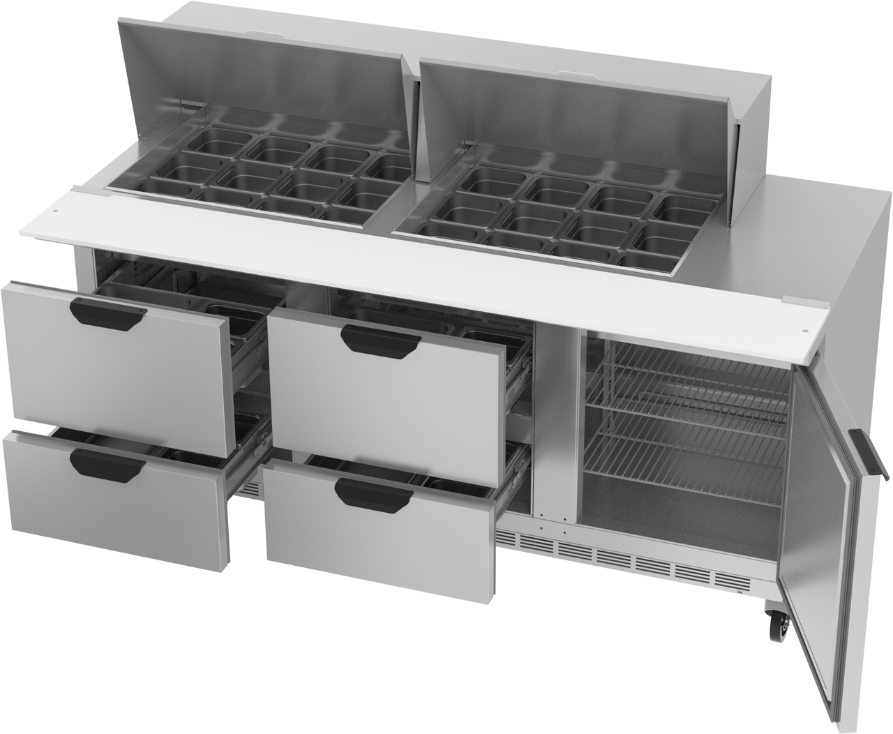 SPED72HC-24M-4 | 72" Sandwich Prep Table Four Drawers One Door Mega Top