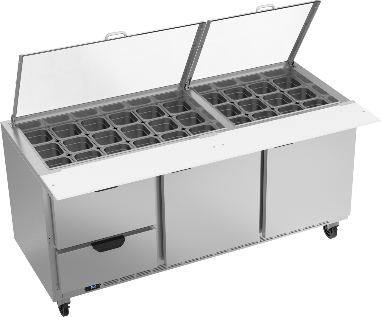 SPED72HC-30M-2-CL | 72" Sandwich Prep Table Two Drawers Two Doors Mega Top with Clear Lid