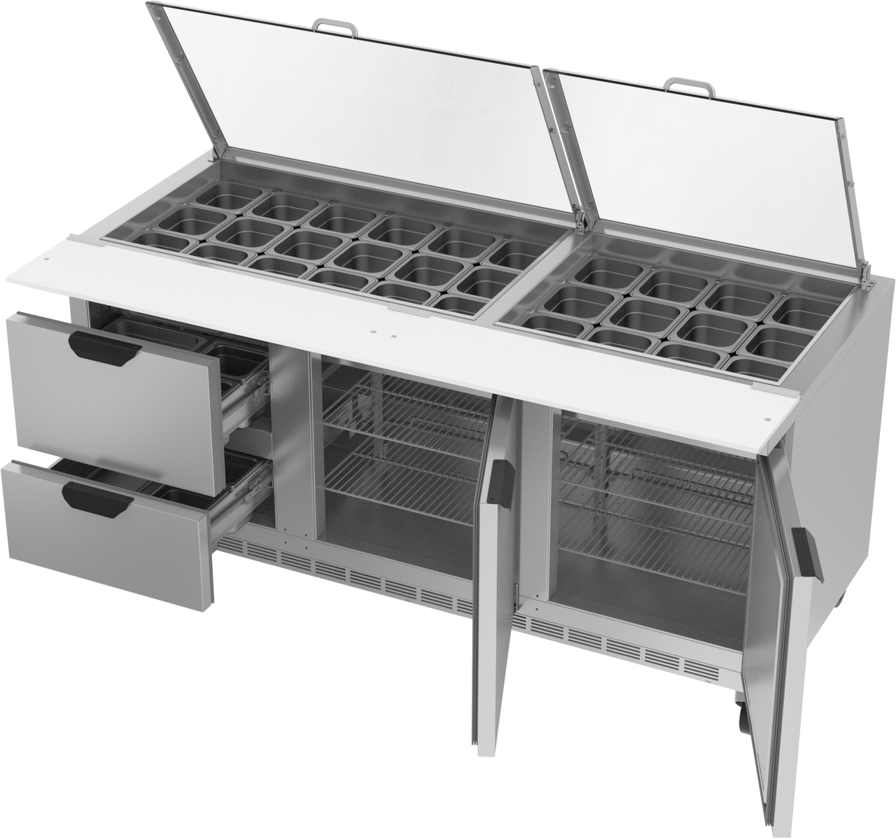 SPED72HC-30M-2-CL | 72" Sandwich Prep Table Two Drawers Two Doors Mega Top with Clear Lid