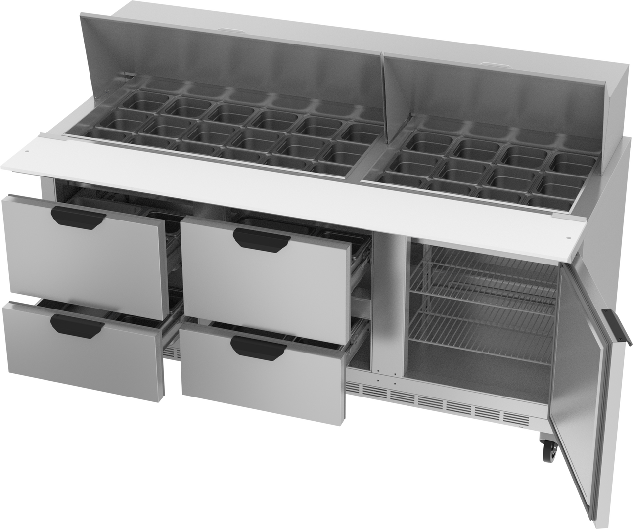 SPED72HC-30M-4 | 72" Sandwich Prep Table Four Drawers One Door Mega Top