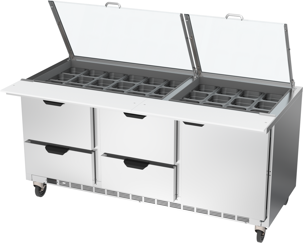 SPED72HC-30M-4-CL | 72" Sandwich Prep Table Four Drawers One Door Mega Top with Clear Lid