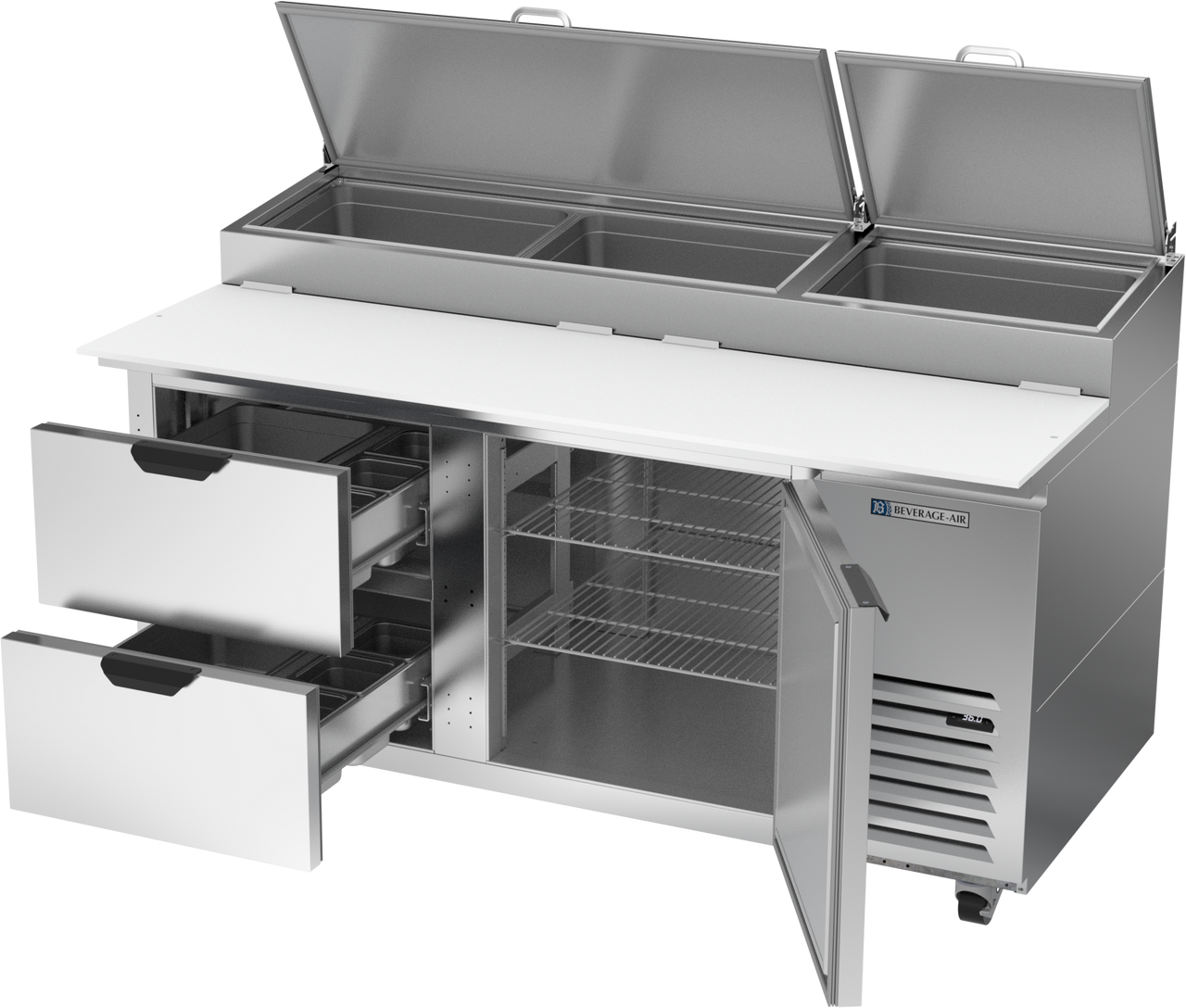 DPD67HC-2 | 67" Two Drawer One Door Pizza Prep Table