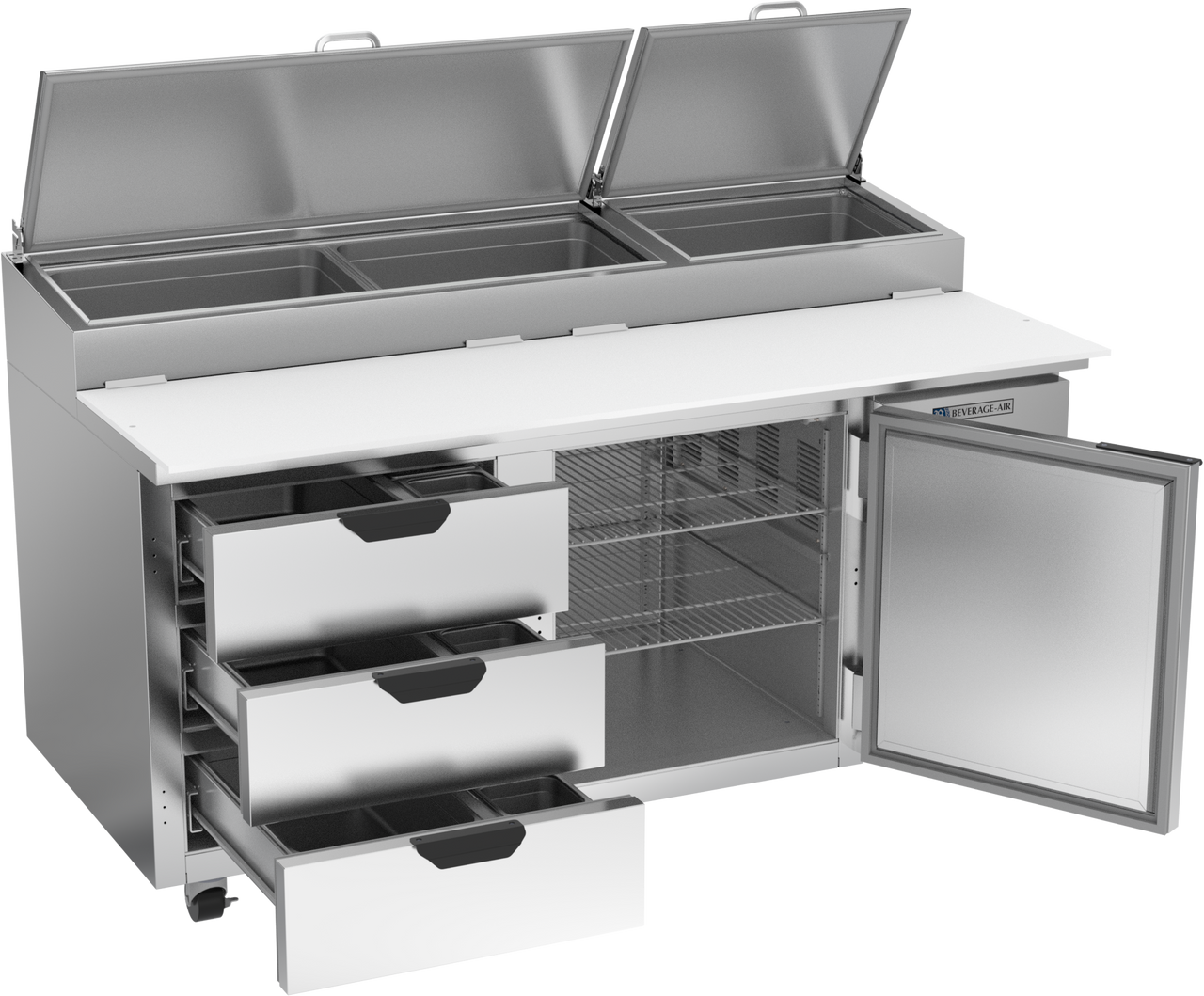 DPD67HC-3 | 67" Three Drawer One Door Pizza Prep Table