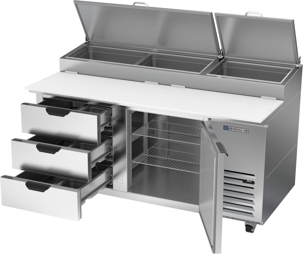 DPD67HC-3 | 67" Three Drawer One Door Pizza Prep Table