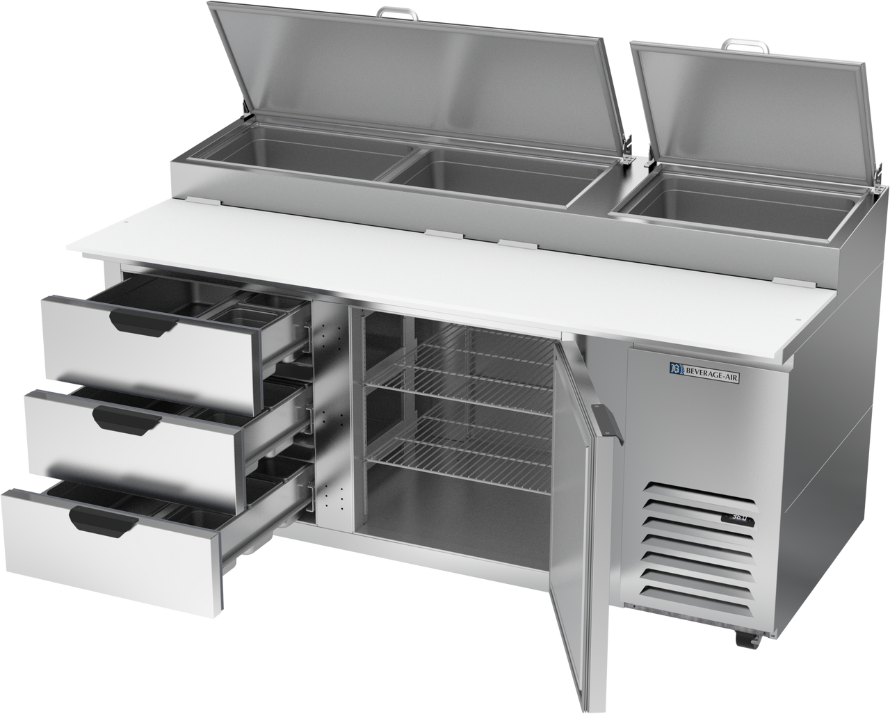 DPD72HC-3 | 72" Three Drawer One Door Pizza Prep Table