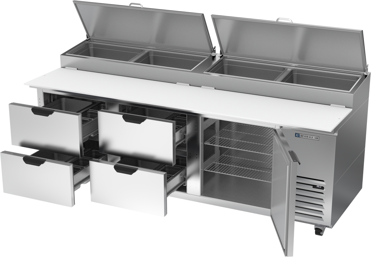 DPD93HC-4 | 93" Four Drawer One Door Pizza Prep Table