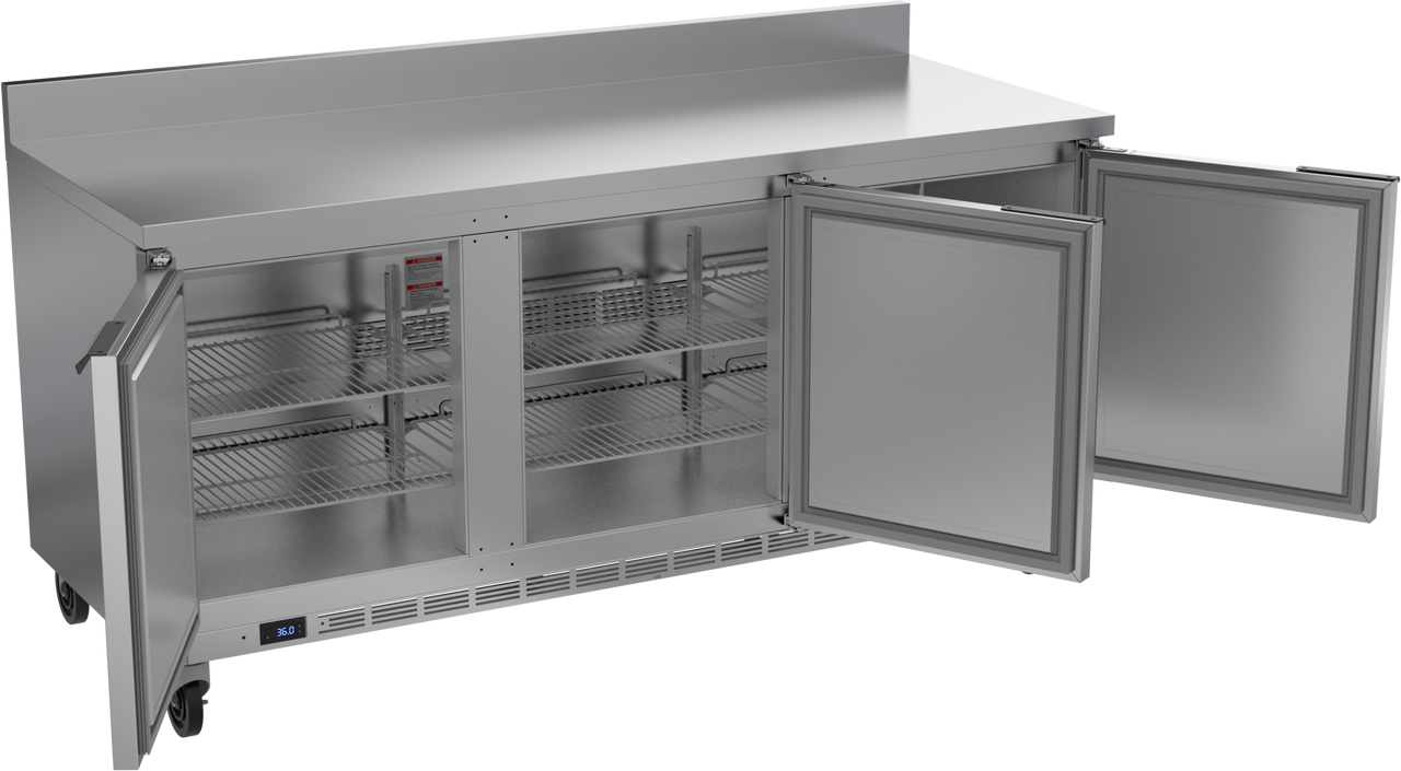WTR72AHC-FIP | 72" Worktop Three Door Refrigerator with Foamed-In Backsplash