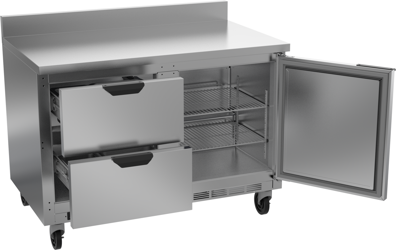 WTFD48AHC-2-FIP | 48" Worktop Two Drawer One Door Freezer with Foamed-In Backsplash