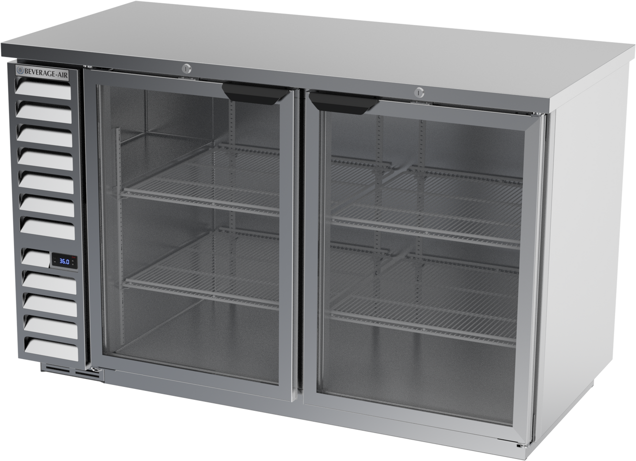 BB58HC-1-FG-S | 58" Glass Doors Food Rated Back Bar in Stainless Steel