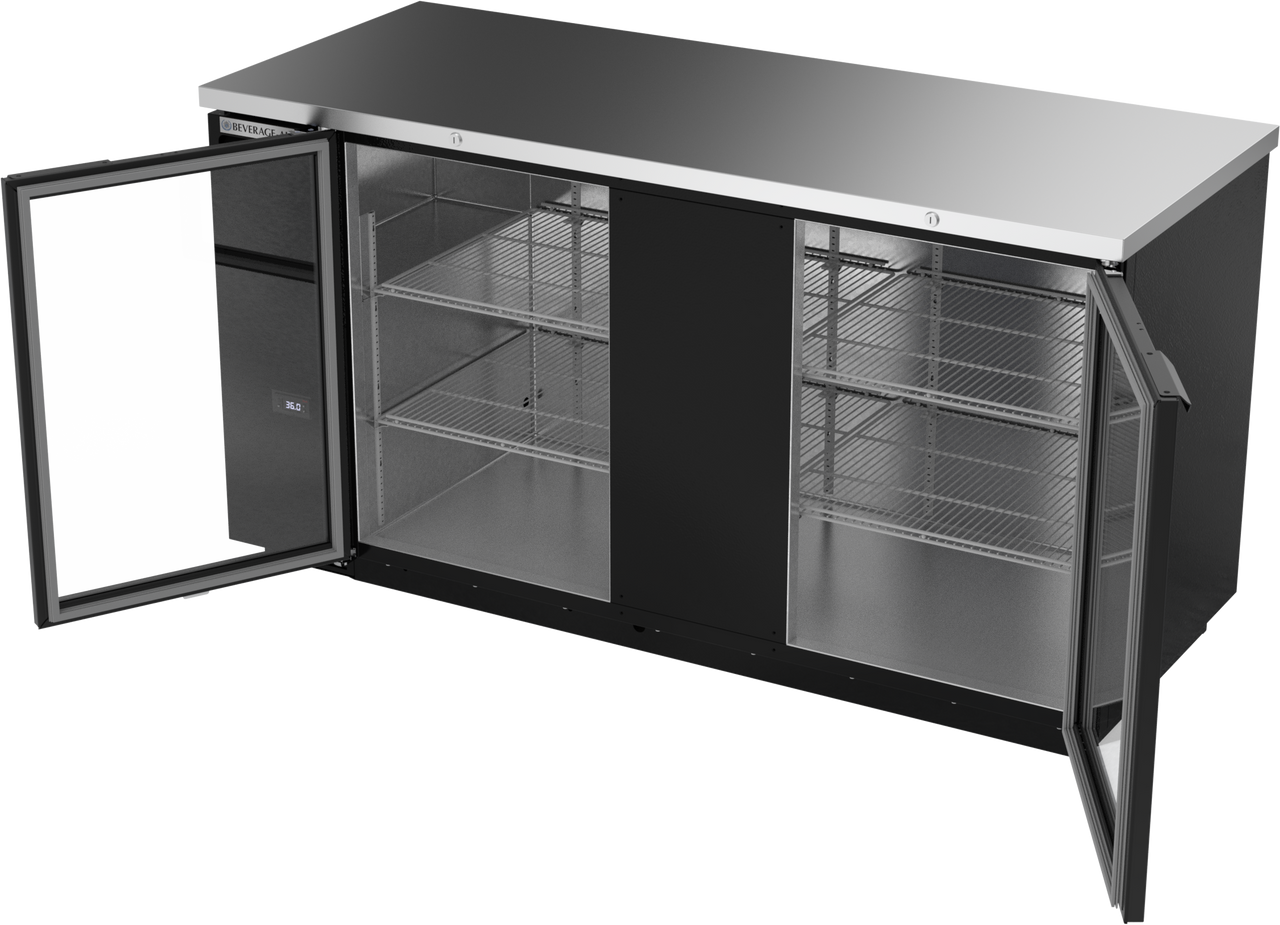 BB68HC-1-FG-B | 68" Glass Doors Food Rated Back Bar in Black