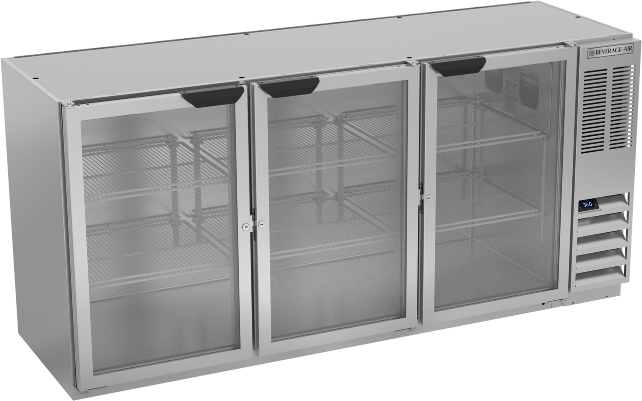 BB72HC-1-FG-S | 72" Glass Doors Food Rated Back Bar in Stainless Steel