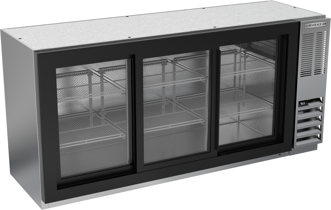 BB72HC-1-F-GS-S | 72" Sliding Glass Doors Food Rated Back Bar in Stainless Steel
