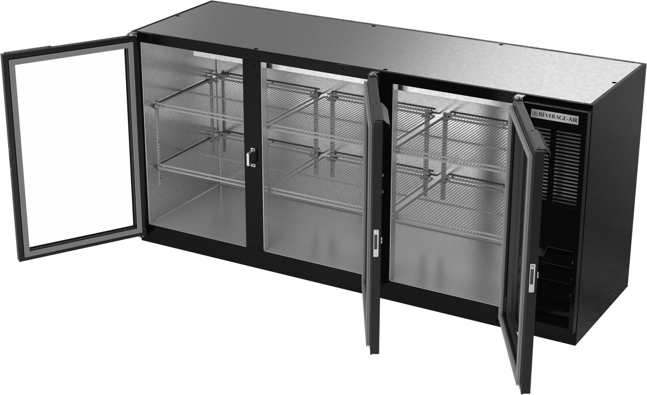 BB72HC-1-G-B | 72" Glass Doors Back Bar in Black