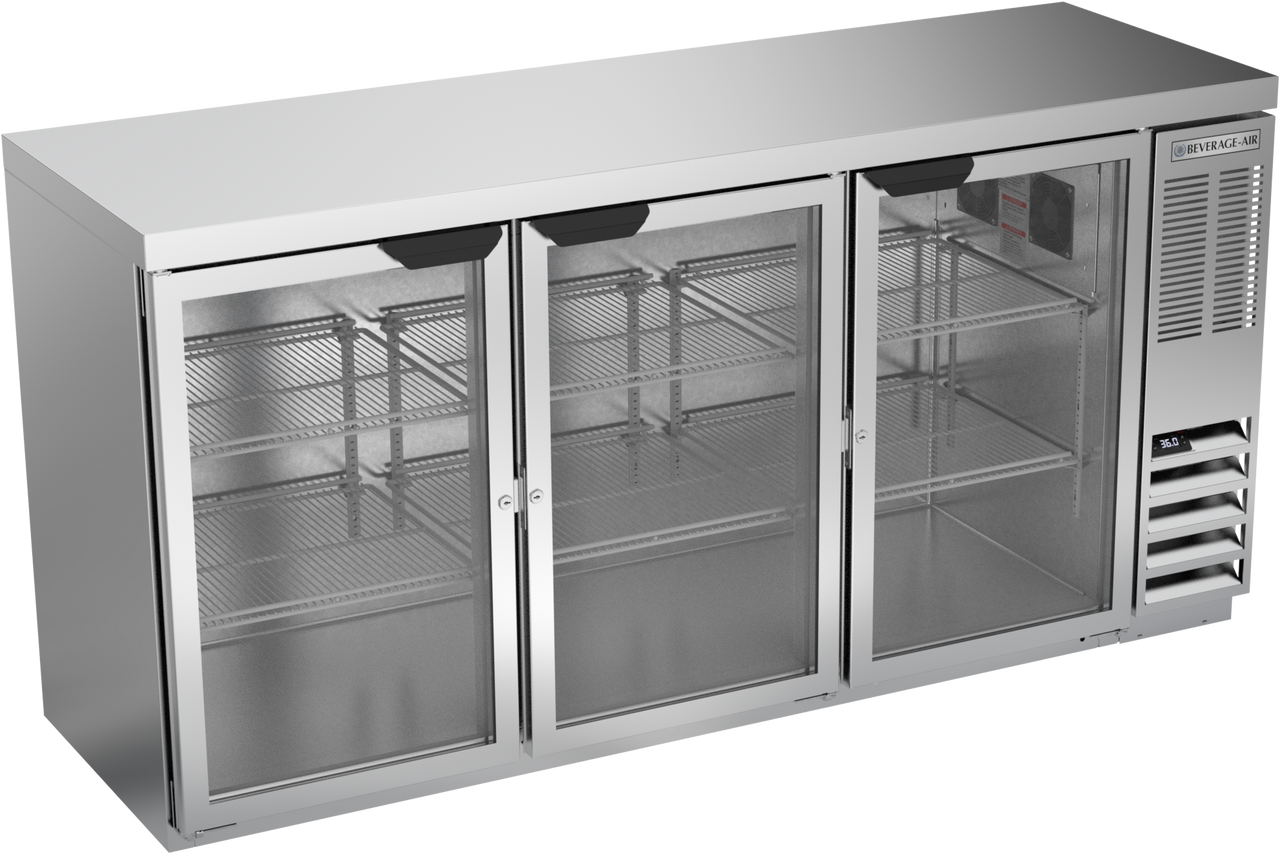 BB72HC-1-G-S-27 | 72" Glass Doors Back Bar in Stainless Steel with SS Top