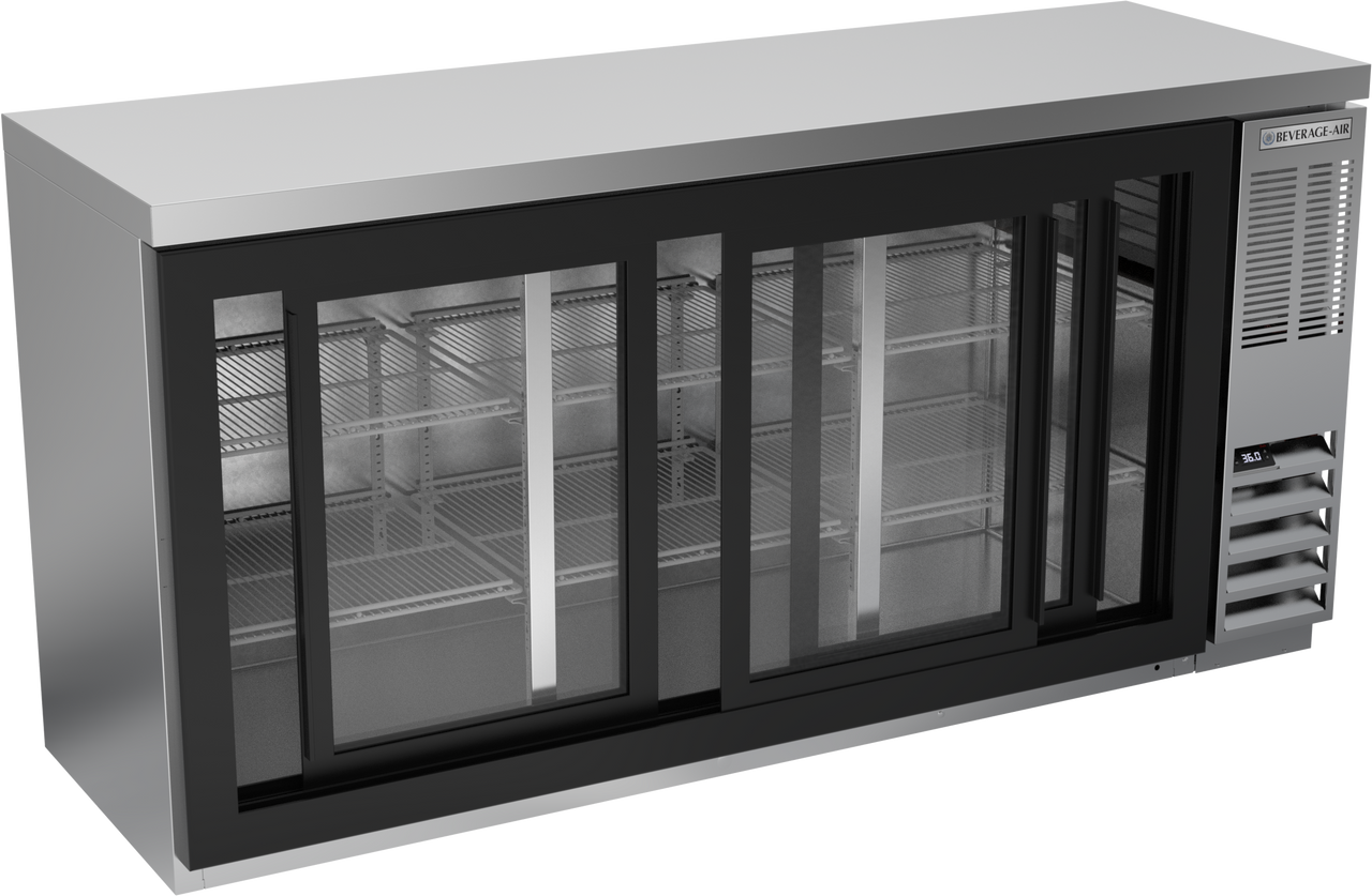 BB72HC-1-GS-S-27 | 72" Sliding Glass Doors Back Bar in Stainless Steel with SS Top