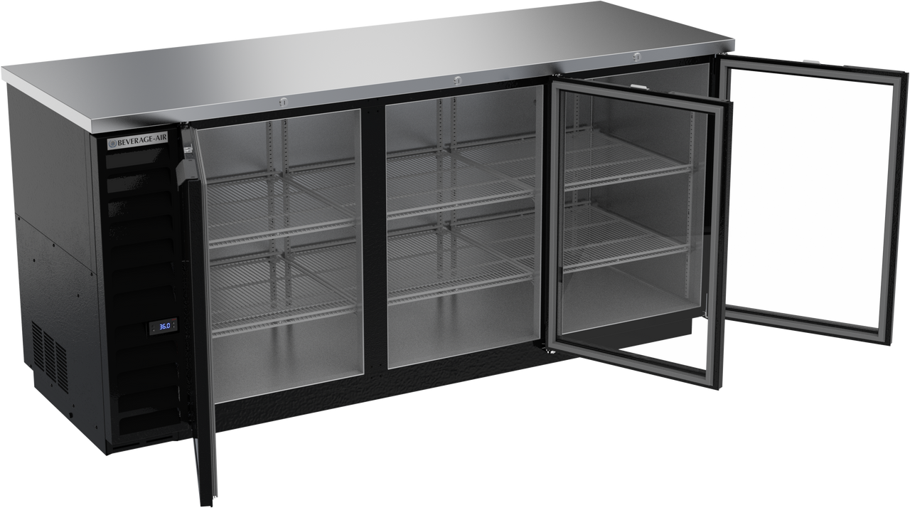 BB78HC-1-FG-B | 78" Glass Doors Food Rated Back Bar in Black