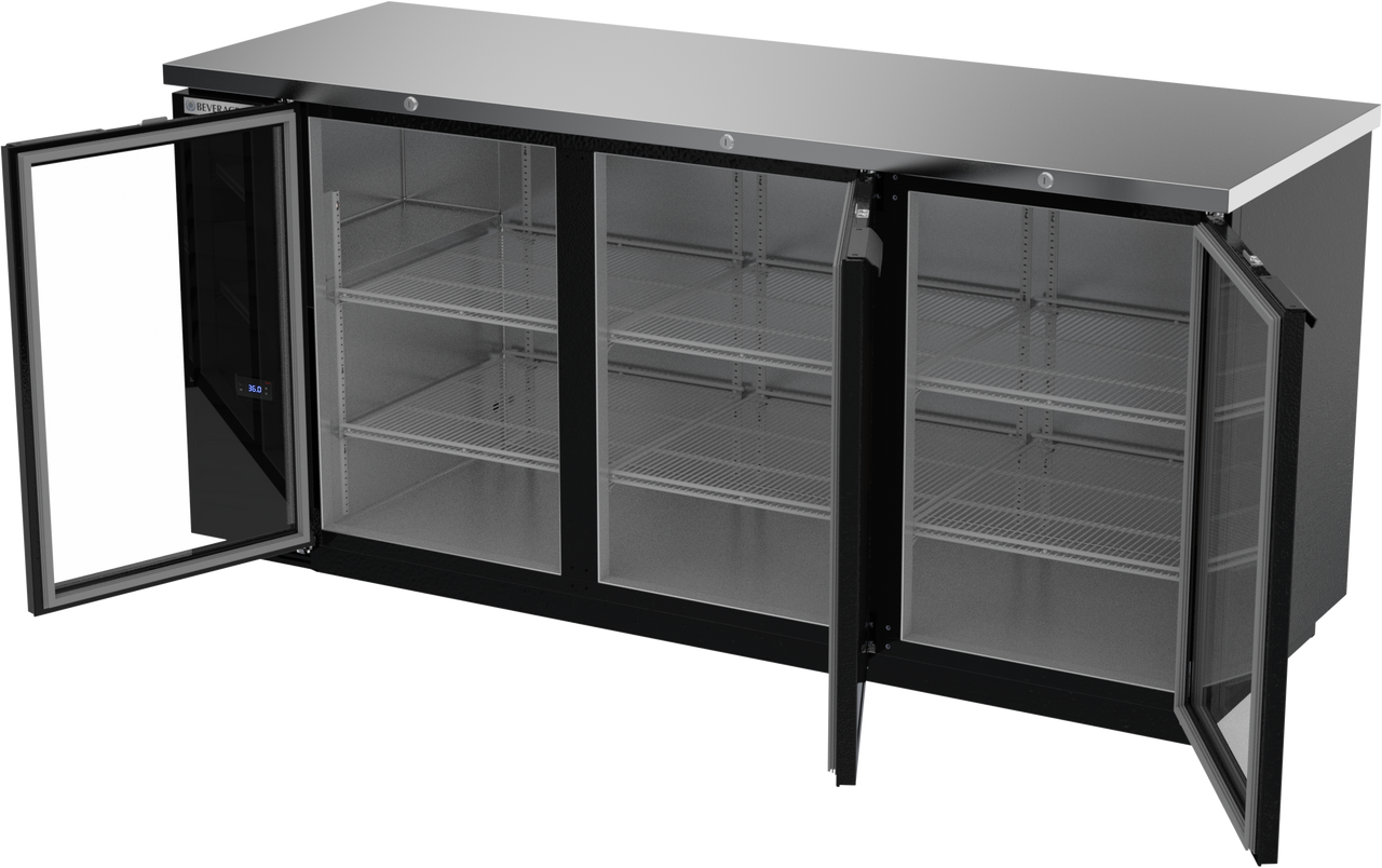 BB78HC-1-FG-B | 78" Glass Doors Food Rated Back Bar in Black